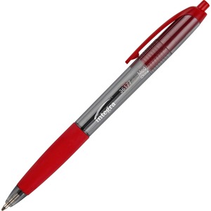 Integra+Rubber+Grip+Retractable+Pens+-+Medium+Pen+Point+-+1+mm+Pen+Point+Size+-+Retractable+-+Red+-+Red+Barrel+-+1+Dozen