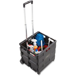 Safco+Stow+Away+Folding+Caddy+-+Telescopic+Handle+-+50+lb+Capacity+-+2+Casters+-+x+16.5%26quot%3B+Width+x+14.5%26quot%3B+Depth+x+39%26quot%3B+Height+-+Black%2C+Silver+-+1+Each