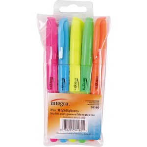 Integra+Pen+Style+Fluorescent+Highlighters+-+Chisel+Marker+Point+Style+-+Assorted+-+5+%2F+Set