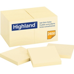 Highland+Self-Sticking+Notepads+-+2400+-+3%26quot%3B+x+3%26quot%3B+-+Square+-+100+Sheets+per+Pad+-+Unruled+-+Yellow+-+Paper+-+Removable+-+24+%2F+Pack