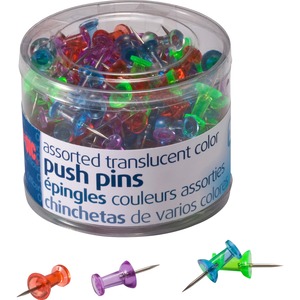 Officemate+Translucent+Push+Pins+-+0.5%26quot%3B+Length+x+0.3%26quot%3B+Diameter+-+200+%2F+Pack+-+Assorted+-+Steel