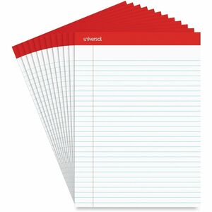 Universal+Notepad+-+1+Subject%28s%29+-+50+Sheets+-+Tape+Bound+-+Legal+Ruled+Red+Margin+-+16+lb+Basis+Weight+-+Letter+-+8+1%2F2%26quot%3B+x+11+3%2F4%26quot%3B+Sheet+Size+-+8.5%26quot%3B+Width+-+White+Paper+-+Chipboard+Cover+-+1+Dozen