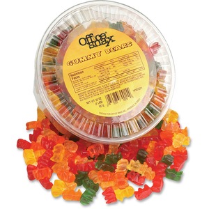 Office Snax Tub of Gummy Bears Candy - Assorted - Resealable Container - 2 lb - 1 Each Per Canister