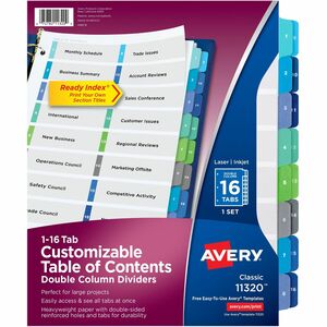 Avery® Two-Column Table Contents Dividers w/Tabs - 16 x Divider(s) - 1-16 - 16 Tab(s)/Set - 8.5