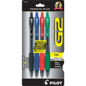 Pilot+G2+Retractable+Gel+Ink+Rollerball+Pens+-+Fine+Pen+Point+-+0.7+mm+Pen+Point+Size+-+Refillable+-+Retractable+-+Assorted+Gel-based+Ink+-+4+%2F+Pack