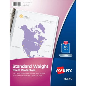 Avery%C2%AE+Standard+Weight+Sheet+Protectors+-+10+x+Sheet+Capacity+-+For+Letter+8+1%2F2%26quot%3B+x+11%26quot%3B+Sheet+-+3+x+Holes+-+Ring+Binder+-+Top+Loading+-+Rectangular+-+Semi+Clear+-+Polypropylene+-+10+%2F+Pack
