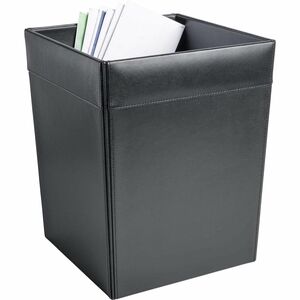 Dacasso+Wastebasket+-+Square+-+12%26quot%3B+Height+x+9.5%26quot%3B+Width+x+9.5%26quot%3B+Depth+-+Leather+-+Black+-+1+Each