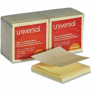Universal+Note+Pad+-+100+x+Yellow+-+Square+-+100+Sheets+per+Pad+-+Yellow+-+Self-stick%2C+Residue-free%2C+Fanfold%2C+Pop-up%2C+Repositionable%2C+Adhesive+-+12+%2F+Pack