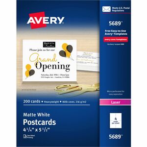 Avery® Laser Postcard - White - 97 Brightness - 5 1/2