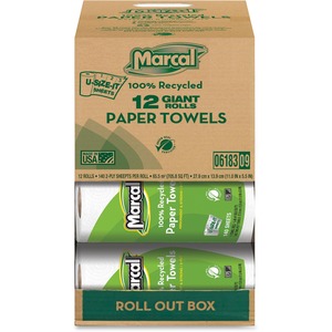 Marcal+Giant+Paper+Towel+in+a+Roll+Out+Carton+-+2+Ply+-+140+Sheets%2FRoll+-+White+-+Paper+-+12+%2F+Carton