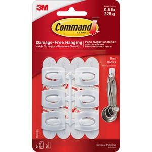 Command+Mini+White+Hooks+with+White+Strips+-+6+Small+Hook+-+8+oz+%28226.8+g%29+Capacity+-+Plastic+-+White+-+6+%2F+Pack