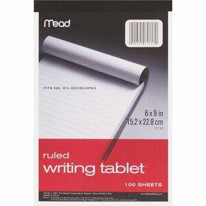 Mead+Ruled+Writing+Tablet+-+100+Sheets+-+Ruled+-+20+lb+Basis+Weight+-+6%26quot%3B+x+9%26quot%3B+-+White+Paper+-+1+Each