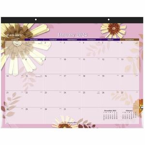 At-A-Glance Paper Flowers Monthly Desk Pad - Julian Dates - Monthly - 1 Year - January 2022 till December 2022 - 1 Month Single Page Layout - 22