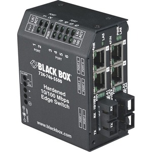 Black Box Fast Ethernet (100-Mbps) Hardened Temperature Switch - (4) 10/100-Mbps Copper RJ45, (2) 100-Mbps Multimode Fiber, 1300nm, 2km, ST