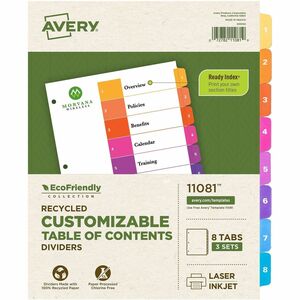 Avery+EcoFriendly+Recycled+Dividers%2C+8+Tabs+%283+Sets+of+11081%29