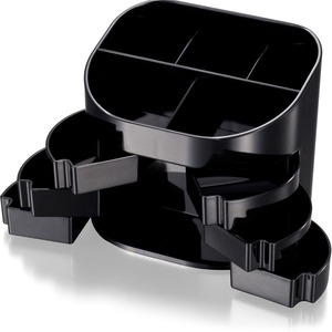 Officemate+Double+Supply+Desktop+Organizer+-+11+Compartment%28s%29+-+4.50%26quot%3B+Height+x+5%26quot%3B+Width+x+3.75%26quot%3B+Depth+-+Desktop+-+Non-skid+Base+-+Black+-+Plastic+-+1+Each