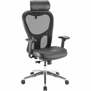 Lorell+Elevate+Mesh+High-Back+Executive+Office+Chair+-+Black+Leather+Seat+-+Aluminum+Frame+-+5-star+Base+-+1+Each