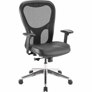 Lorell+Elevate+Mesh+Mid-Back+Office+Chair+-+Black+Leather+Seat+-+Aluminum+Frame+-+5-star+Base+-+1+Each