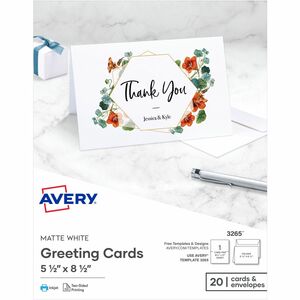 Avery%C2%AE+Half-Fold+Greeting+Cards%2C+Matte%2C+5-1%2F2%26quot%3B+x+8-1%2F2%26quot%3B+%2C+20+Cards%2FEnvelopes+%283265%29