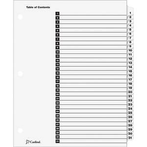 Cardinal OneStep Daily Index System - 31 x Divider(s) - Printed Tab(s) - Digit - 1-31 - 31 Tab(s)/Set - 9