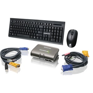 IOGEAR 2-Port Dual Platform KVMP Switch w/ Wireless Keyboard and Mouse Kit - Rubber