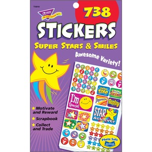 Trend Super Stars/Smiles Sticker Pad - Star, Smilies Shape - Acid-free, Non-toxic - 1 / Pad