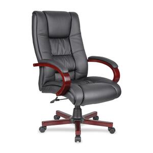 Boss Eldorado High Back Executive Chair - Black Vinyl Seat - Black, Mahogany Wood Frame - 5-star Base - 1 Each