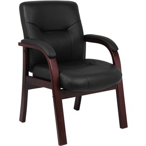 Boss+Guest+Chair+-+Black+Leather+Seat+-+Mahogany+Wood+Frame+-+Four-legged+Base+-+1+Each