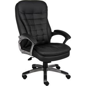 Boss High Back Executive Chair - Black Vinyl Seat - Black, Gray Nylon Frame - 5-star Base - 1 Each