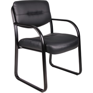 Boss+Guest+Chair+-+Black+LeatherPlus+Seat+-+Black+Steel+Frame+-+Sled+Base+-+1+Each