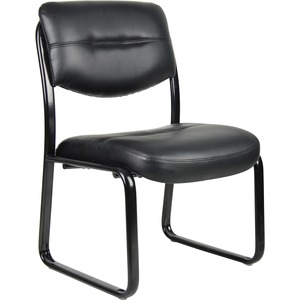 Boss Guest Chair - Black LeatherPlus Seat - Black Steel Frame - Sled Base - 1 Each