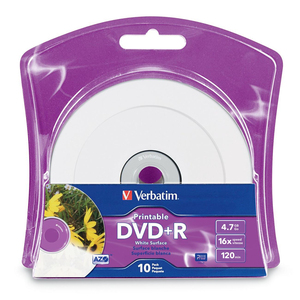 Verbatim DVD+R 4.7GB 16X White Inkjet Printable with Branded Hub - 10pk Blister - Inkjet Printable