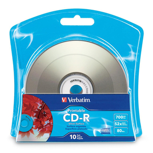 Verbatim CD-R 700MB 52X Silver Inkjet Printable with Branded Hub - 10pk Blister - Printabl