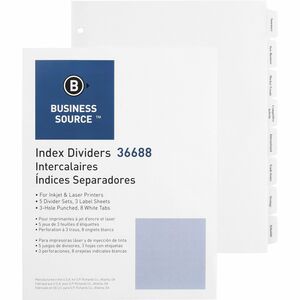 Business Source Punched Tabbed Laser Index Dividers - 8 Blank Tab(s) - 8.5