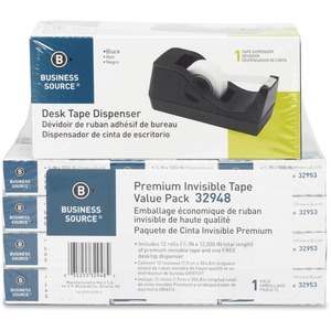 Business+Source+Invisible+Tape+Dispenser+Value+Pack+-+27.78+yd+Length+x+0.75%26quot%3B+Width+-+1%26quot%3B+Core+-+Acetate+-+Dispenser+Included+-+Desktop+Dispenser+-+For+Multi+Surface%2C+Mending%2C+Splicing%2C+Holding+-+12+%2F+Pack+-+Clear