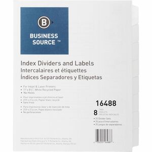 Business Source Unpunched Index Dividers Set - 8 Blank Tab(s) - 8.5