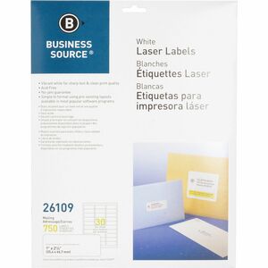 Business+Source+Bright+White+Premium-quality+Address+Labels+-+1%26quot%3B+Width+x+2+5%2F8%26quot%3B+Length+-+Permanent+Adhesive+-+Rectangle+-+Laser%2C+Inkjet+-+White+-+30+%2F+Sheet+-+25+Total+Sheets+-+750+%2F+Pack+-+Lignin-free%2C+Jam-free