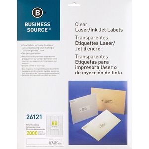 Business+Source+Clear+Return+Address+Laser+Labels+-+1%2F2%26quot%3B+Height+x+1+3%2F4%26quot%3B+Width+-+Permanent+Adhesive+-+Rectangle+-+Laser+-+Clear+-+80+%2F+Sheet+-+2000+%2F+Pack+-+Self-adhesive