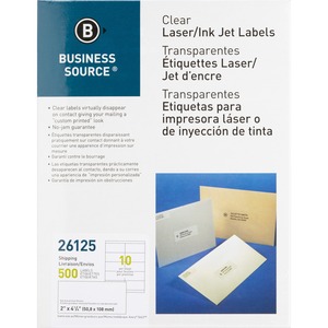 Business+Source+Clear+Shipping+Labels+-+2%26quot%3B+Width+x+4+1%2F4%26quot%3B+Length+-+Permanent+Adhesive+-+Rectangle+-+Laser+-+Clear+-+10+%2F+Sheet+-+500+%2F+Pack+-+Self-adhesive