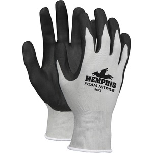 Memphis Nitrile Coated Knit Gloves - Large Size - Gray, Black - Knit Wrist, Comfortable, Durable, Cut Resistant, Seamless, Spill Resistant - For Industrial, Multipurpose - 1 / Pair