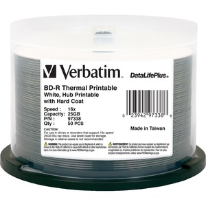 BD-R 25GB 16X DataLifePlus White Thermal Printable, Hub Printable - 50pk Spindle - 50pk Spindle