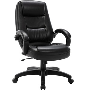 Lorell+Westlake+Series+Executive+High-Back+Chair+-+Black+Leather+Seat+-+Black+Polyurethane+Frame+-+High+Back+-+Black+-+1+Each