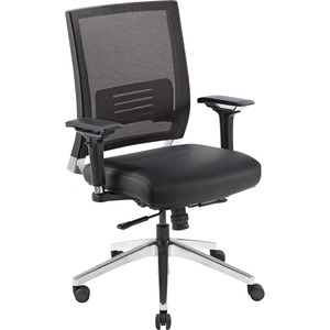 Lorell+Heavy-duty+Full-Function+Executive+Mesh+Back+Office+Chair+-+Black+Leather+Seat+-+5-star+Base+-+Black+-+1+Each