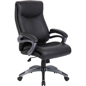 Lorell+Executive+High-Back+Chair+with+Gun+Metal+Base+-+Black+Leather+Seat+-+5-star+Base+-+1+Each