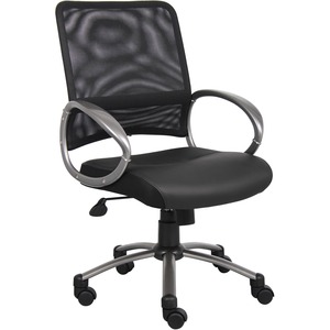 Lorell+Mesh+Mid-Back+Task+Chair+-+Black+Leather+Seat+-+5-star+Base+-+Black+-+1+Each