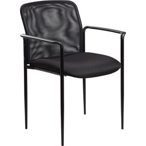 Lorell+Reception+Side+Chair+with+Molded+Cap+Arms+-+Black+Seat+-+Mesh+Back+-+Steel+Frame+-+Four-legged+Base+-+1+Each