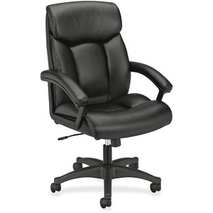 HON High-Back Executive Chair - Black SofThread Leather Seat - Black Frame - 5-star Base - 1 Each