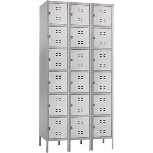 Safco+Six-Tier+Two-tone+3+Column+Locker+with+Legs+-+36%26quot%3B+Width+x+18%26quot%3B+Depth+x+78%26quot%3B+Height+-+3+x+Shelf%28ves%29+-+Recessed+Locking+Handle+-+Gray+-+Steel