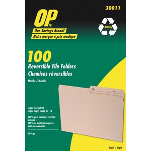 OP Brand 30011 1/2 Tab Cut Legal Recycled Top Tab File Folder