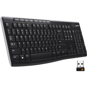 Logitech K270 Keyboard - Wireless Connectivity - RF - 33 ft (10058.40 mm) - 2.40 GHz - USB Interface - Computer - PC - AAA Battery Size Supported - Black